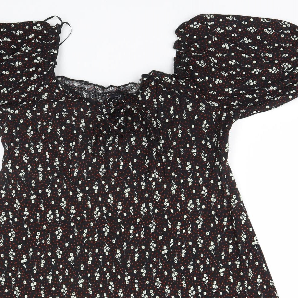 River Island Womens Black Floral Polyester A-Line  Size 16  Square Neck