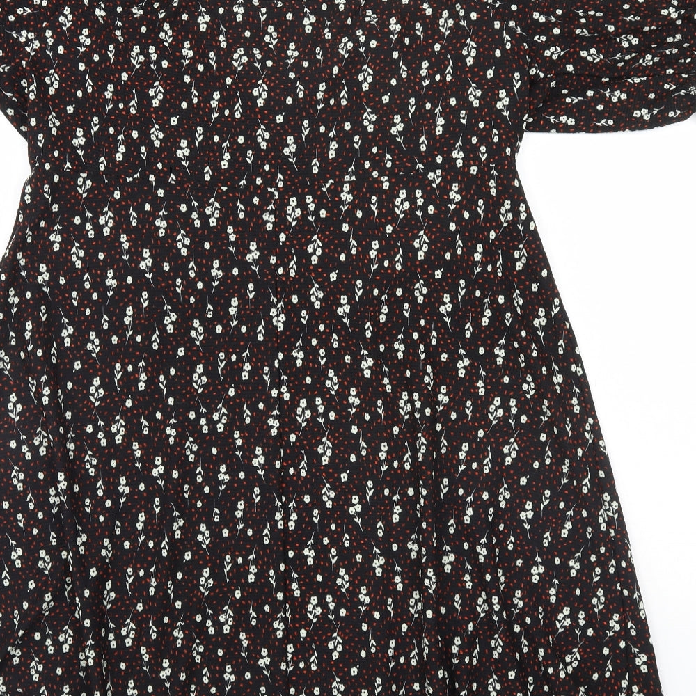River Island Womens Black Floral Polyester A-Line  Size 16  Square Neck