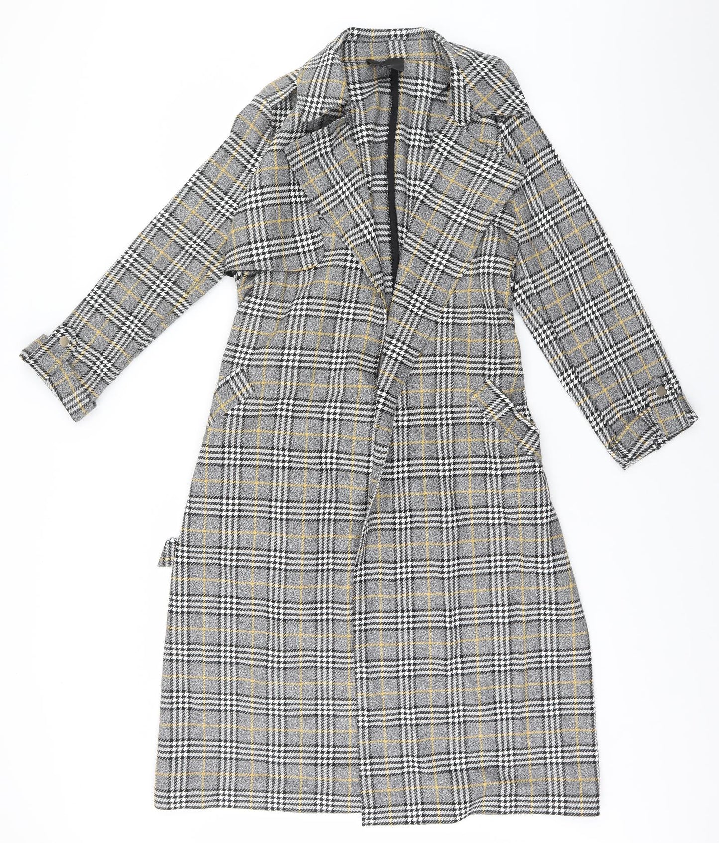 River Island Womens Grey Plaid  Overcoat Coat Size S