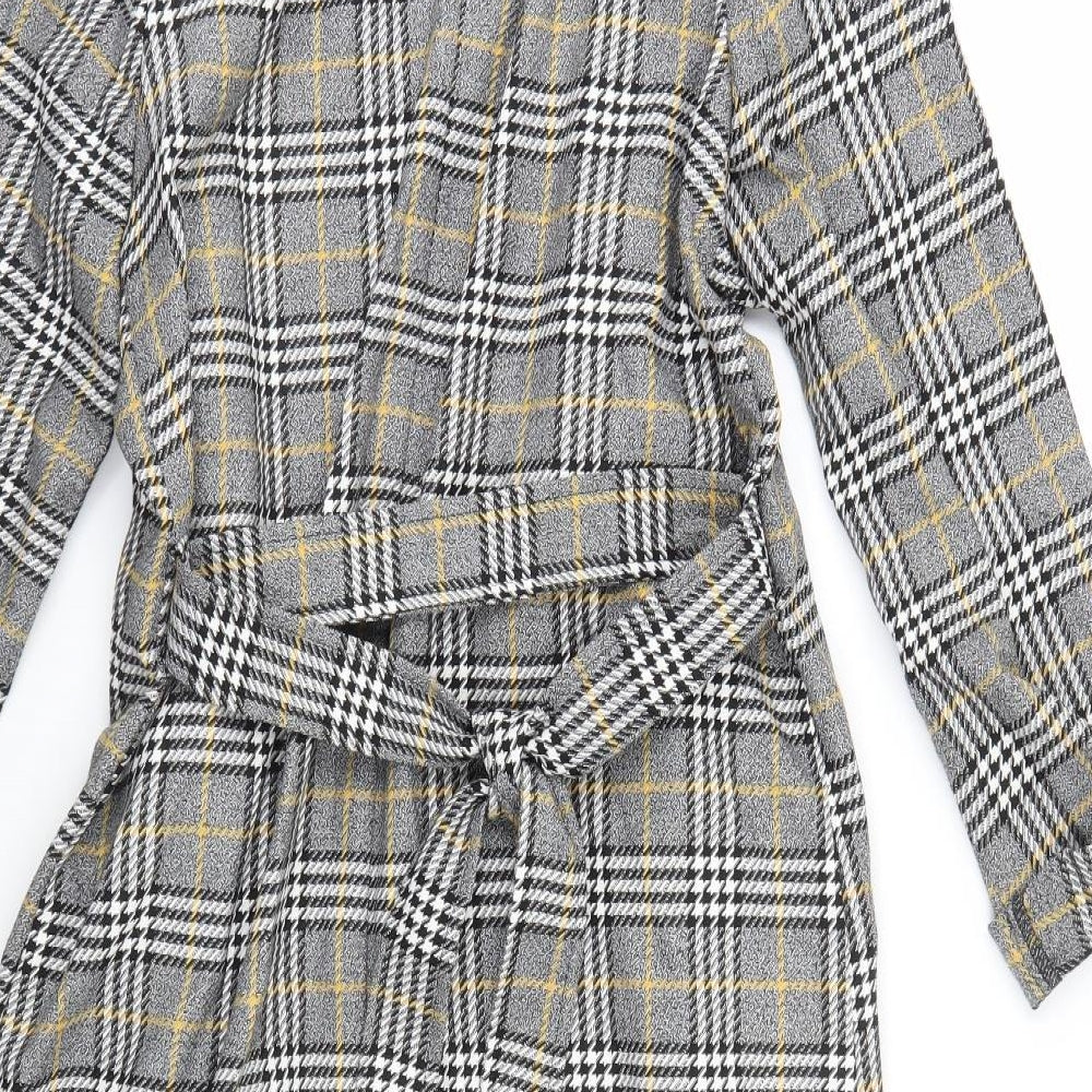 River Island Womens Grey Plaid  Overcoat Coat Size S