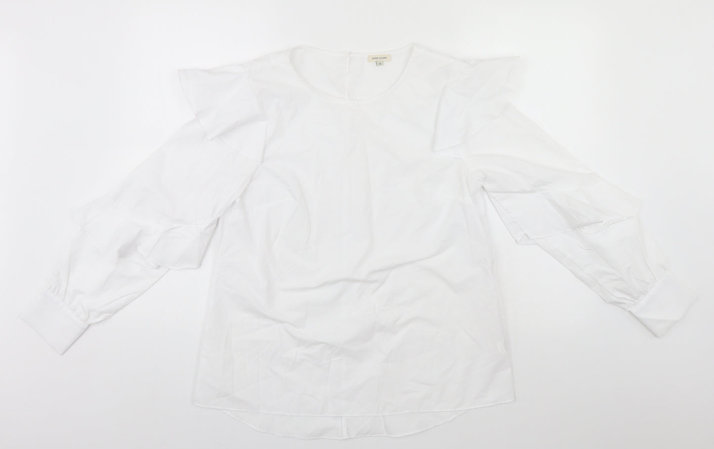 River Island Womens White  Polyester Basic T-Shirt Size 12 Round Neck