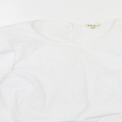 River Island Womens White  Polyester Basic T-Shirt Size 12 Round Neck