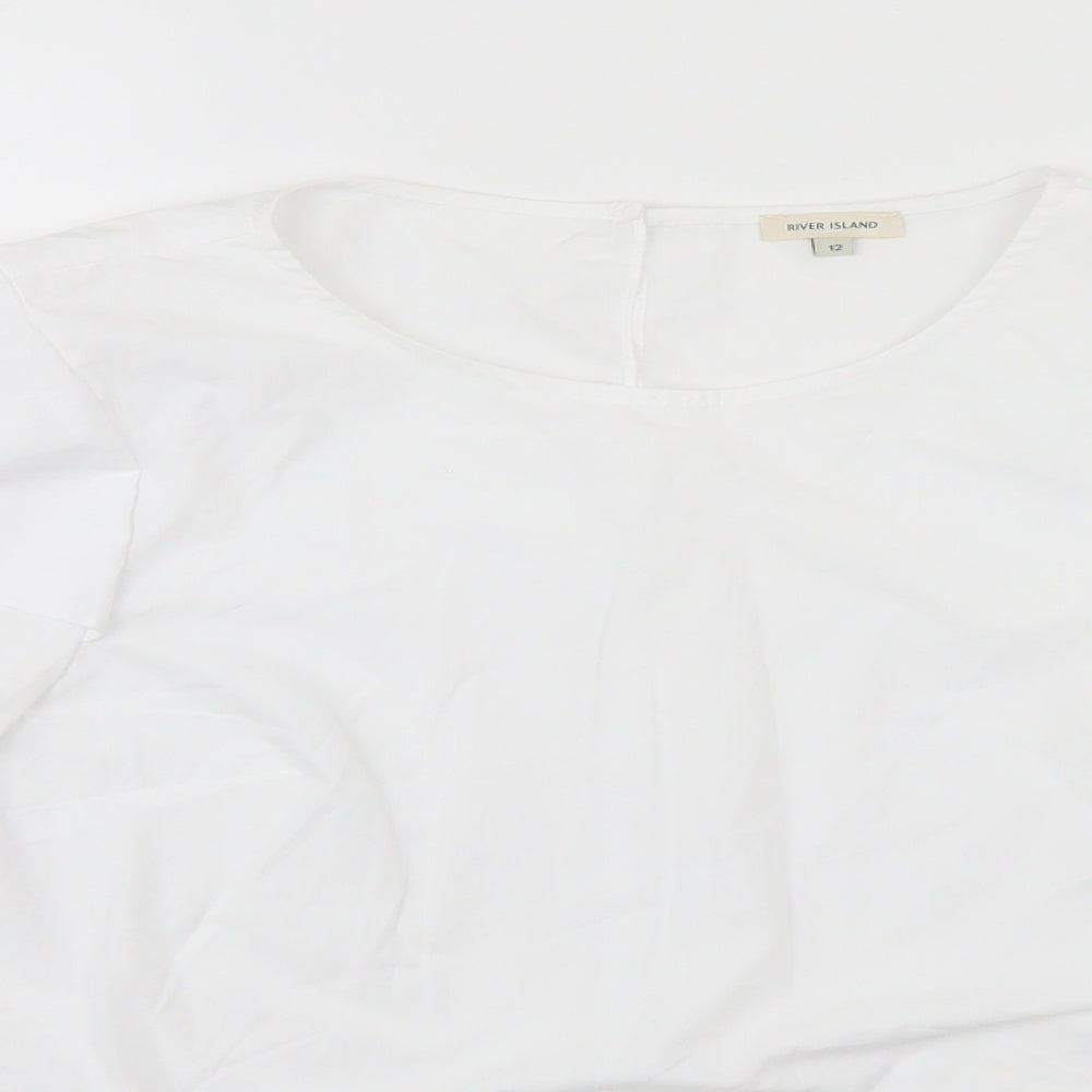 River Island Womens White  Polyester Basic T-Shirt Size 12 Round Neck