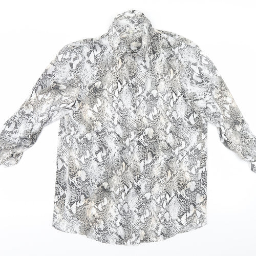 River Island Womens White Animal Print Polyester Basic Button-Up Size 12 Collared