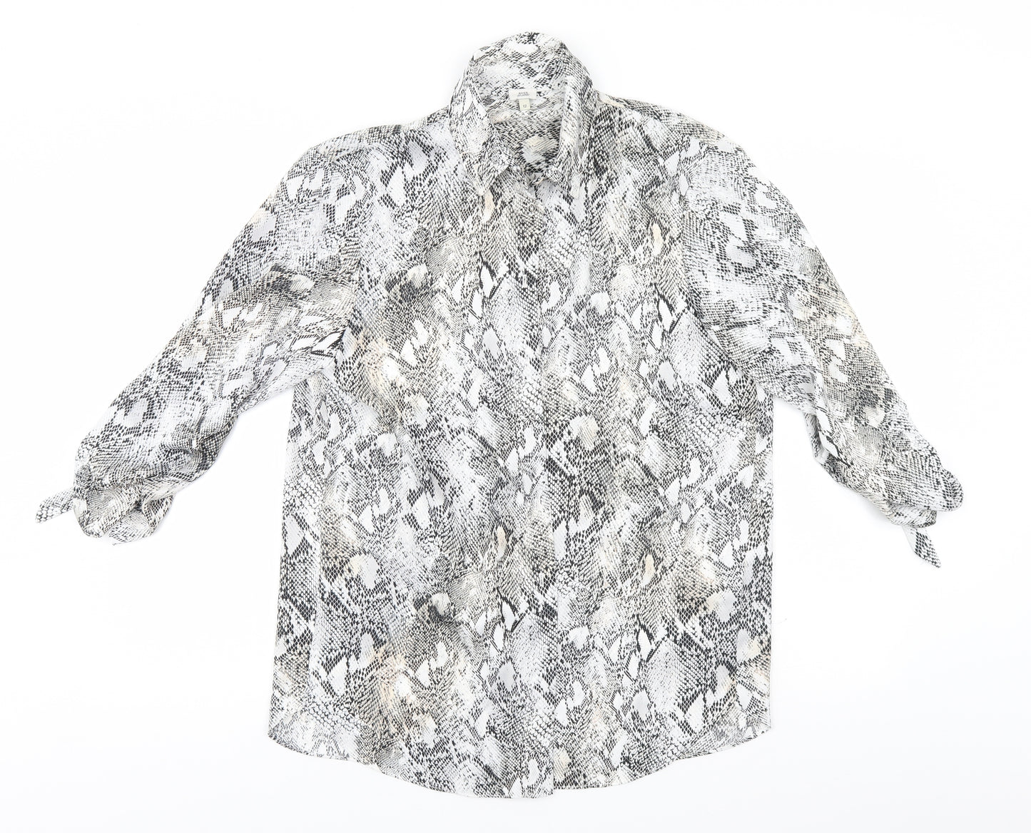 River Island Womens White Animal Print Polyester Basic Button-Up Size 12 Collared