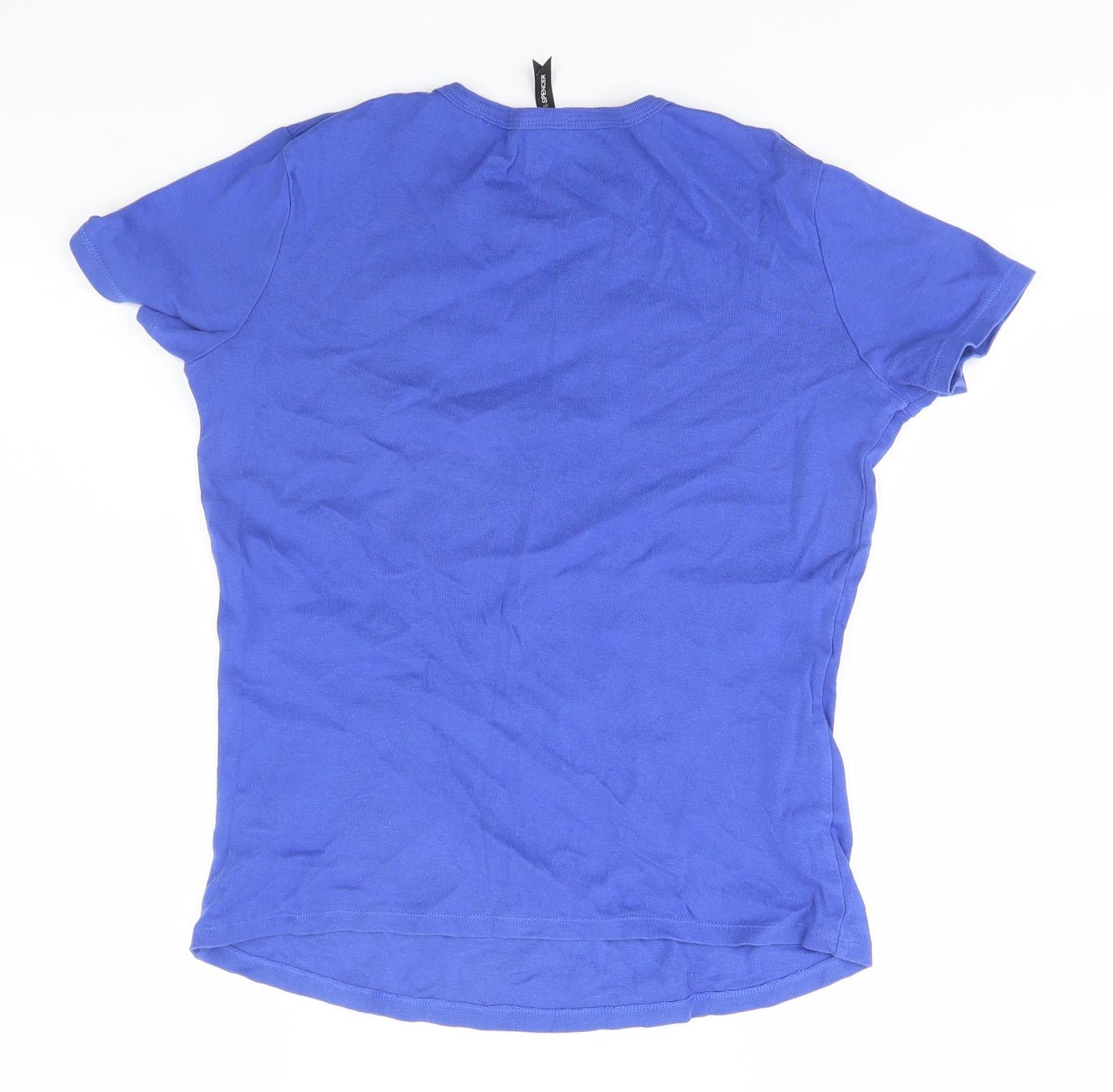 Marks and Spencer Womens Blue  Cotton Basic T-Shirt Size 14 Round Neck