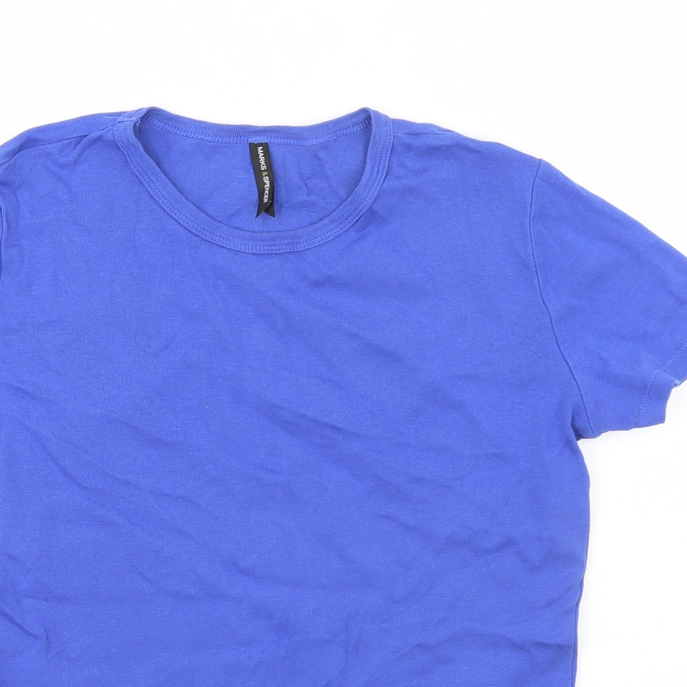 Marks and Spencer Womens Blue  Cotton Basic T-Shirt Size 14 Round Neck