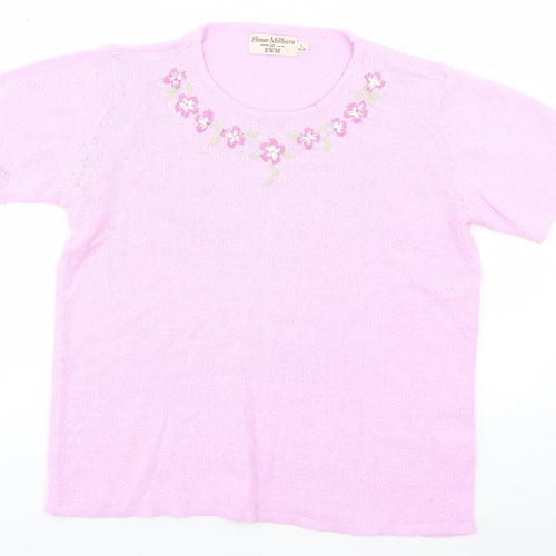 EWM Womens Pink Round Neck  Acrylic Pullover Jumper Size 18