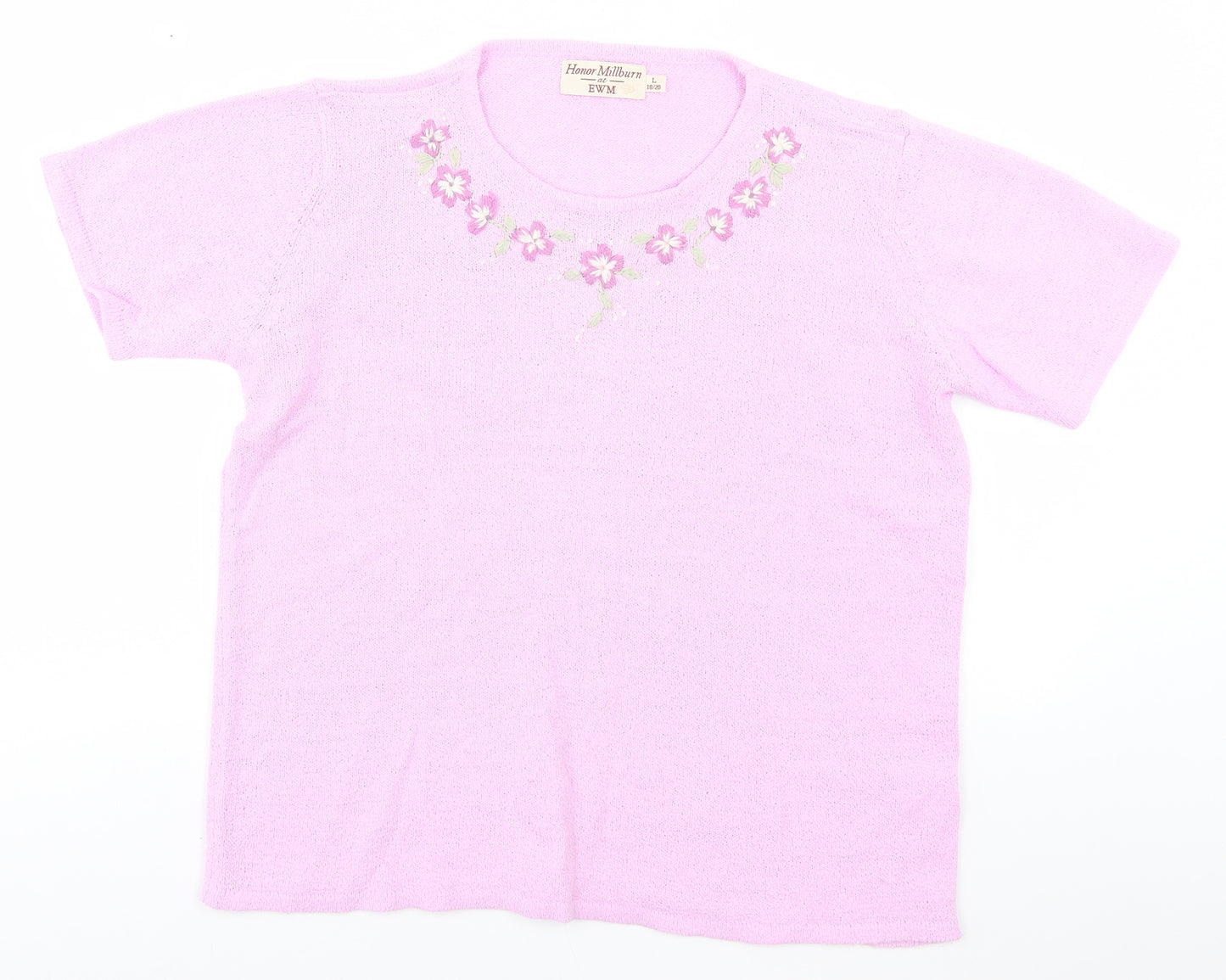 EWM Womens Pink Round Neck  Acrylic Pullover Jumper Size 18