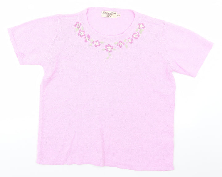 EWM Womens Pink Round Neck Acrylic Pullover Jumper Size 18