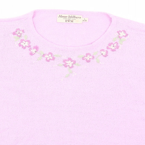 EWM Womens Pink Round Neck  Acrylic Pullover Jumper Size 18