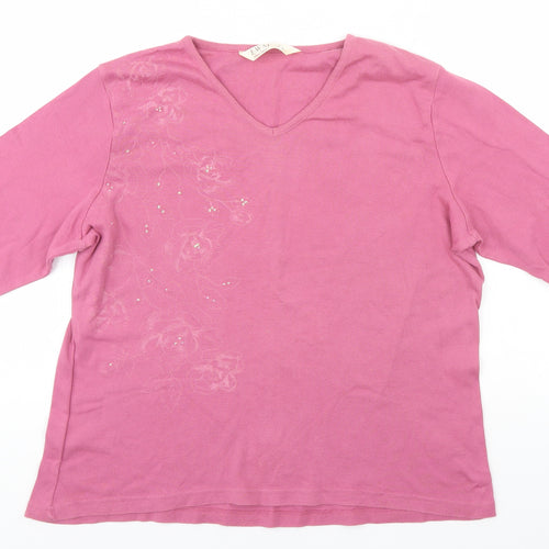 EWM Womens Pink Round Neck  Cotton Pullover Jumper Size 18