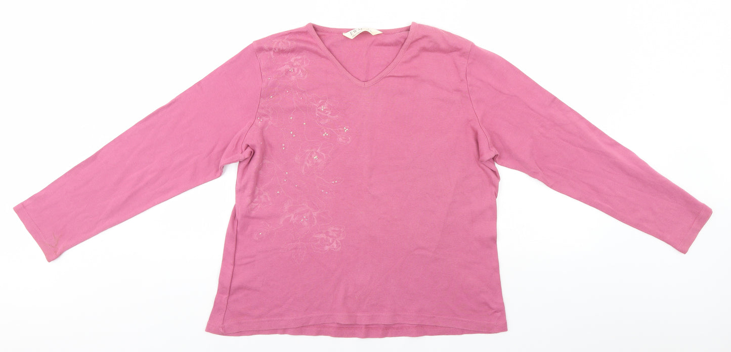 EWM Womens Pink Round Neck  Cotton Pullover Jumper Size 18