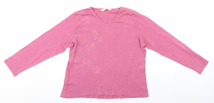EWM Womens Pink Round Neck  Cotton Pullover Jumper Size 18