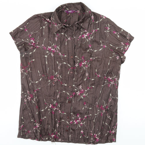 Inspire Womens Green Floral  Basic Button-Up Size 16 Collared