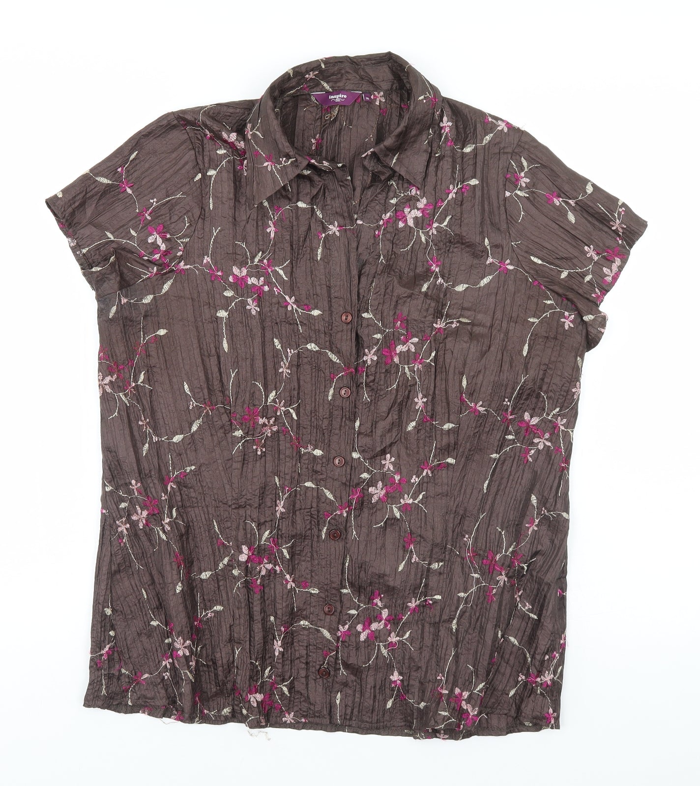 Inspire Womens Green Floral  Basic Button-Up Size 16 Collared