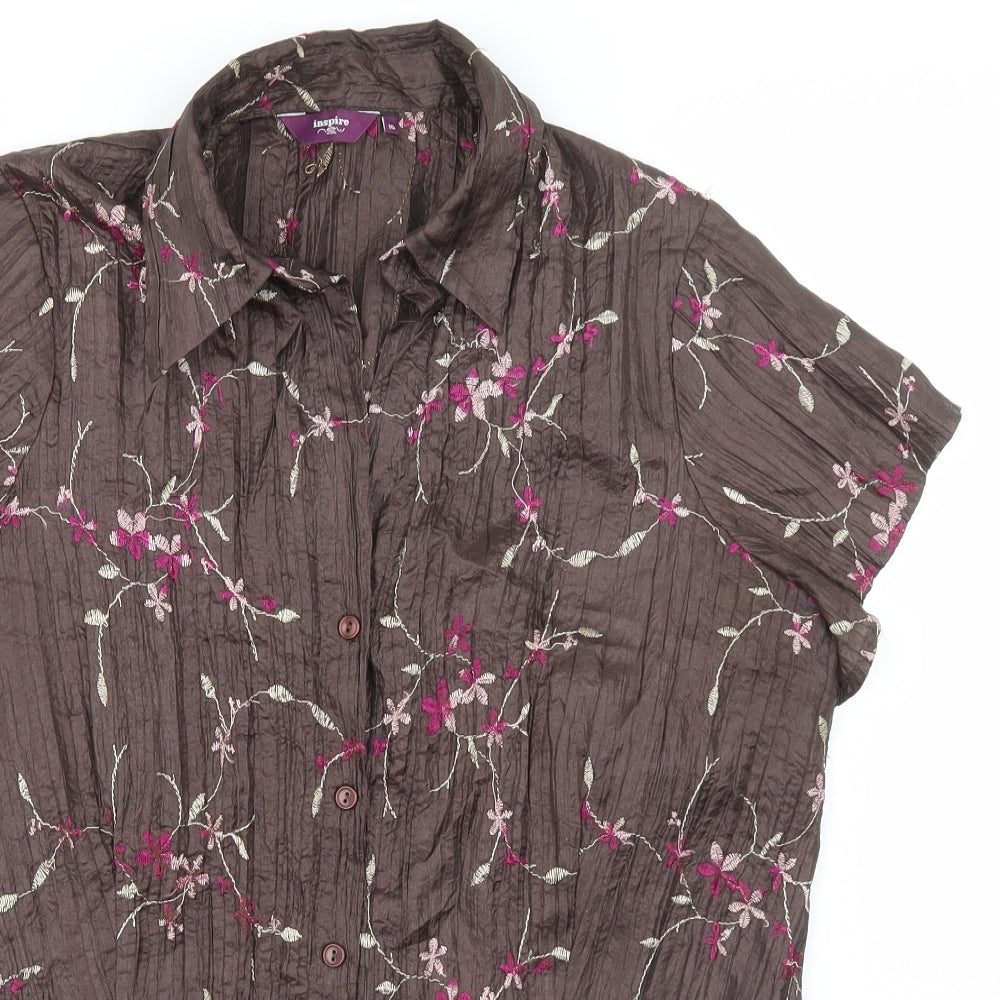 Inspire Womens Green Floral  Basic Button-Up Size 16 Collared