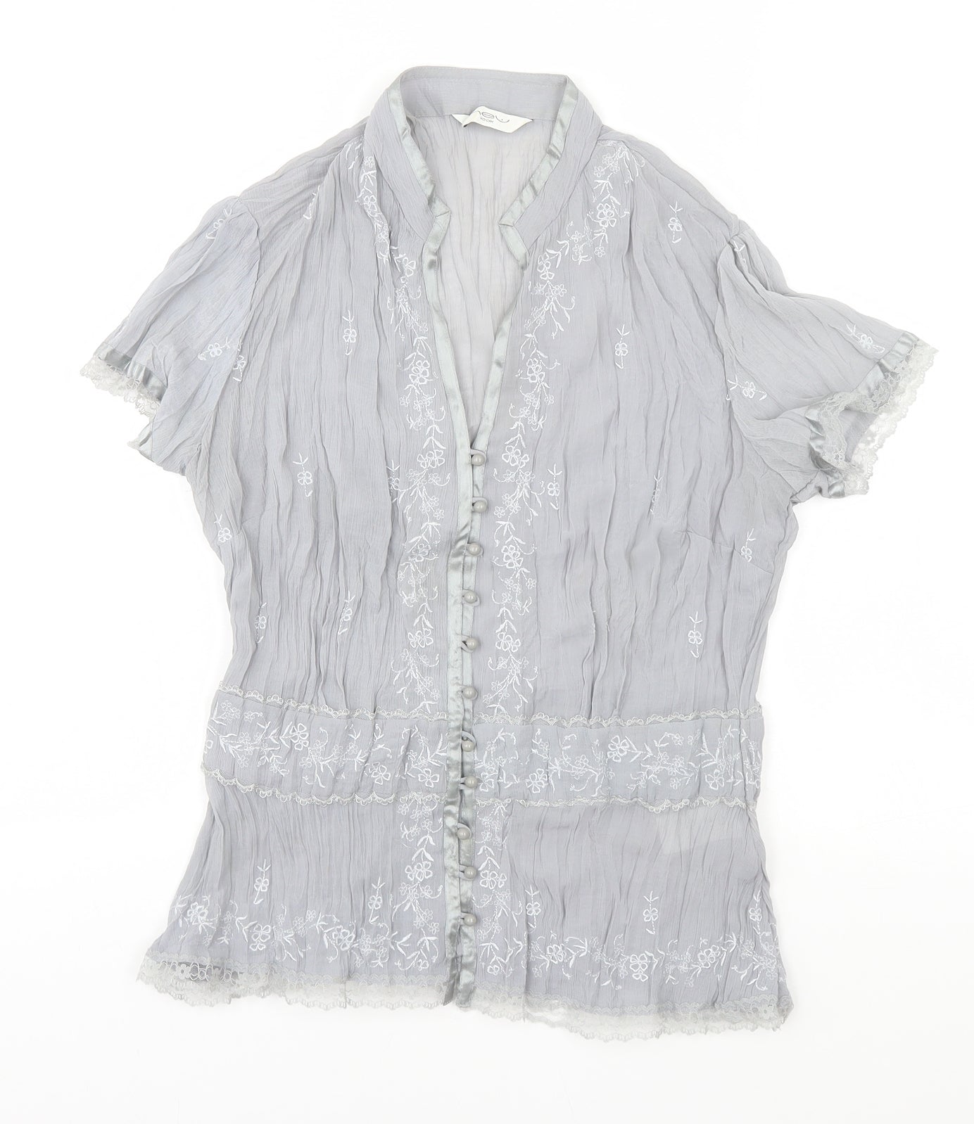 New Look Womens Grey  Polyester Basic Blouse Size 12 Round Neck