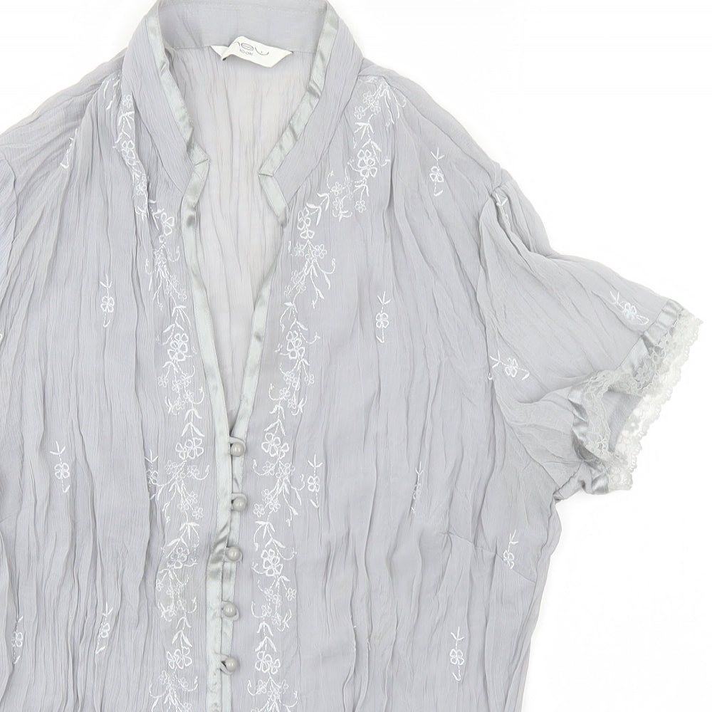 New Look Womens Grey  Polyester Basic Blouse Size 12 Round Neck