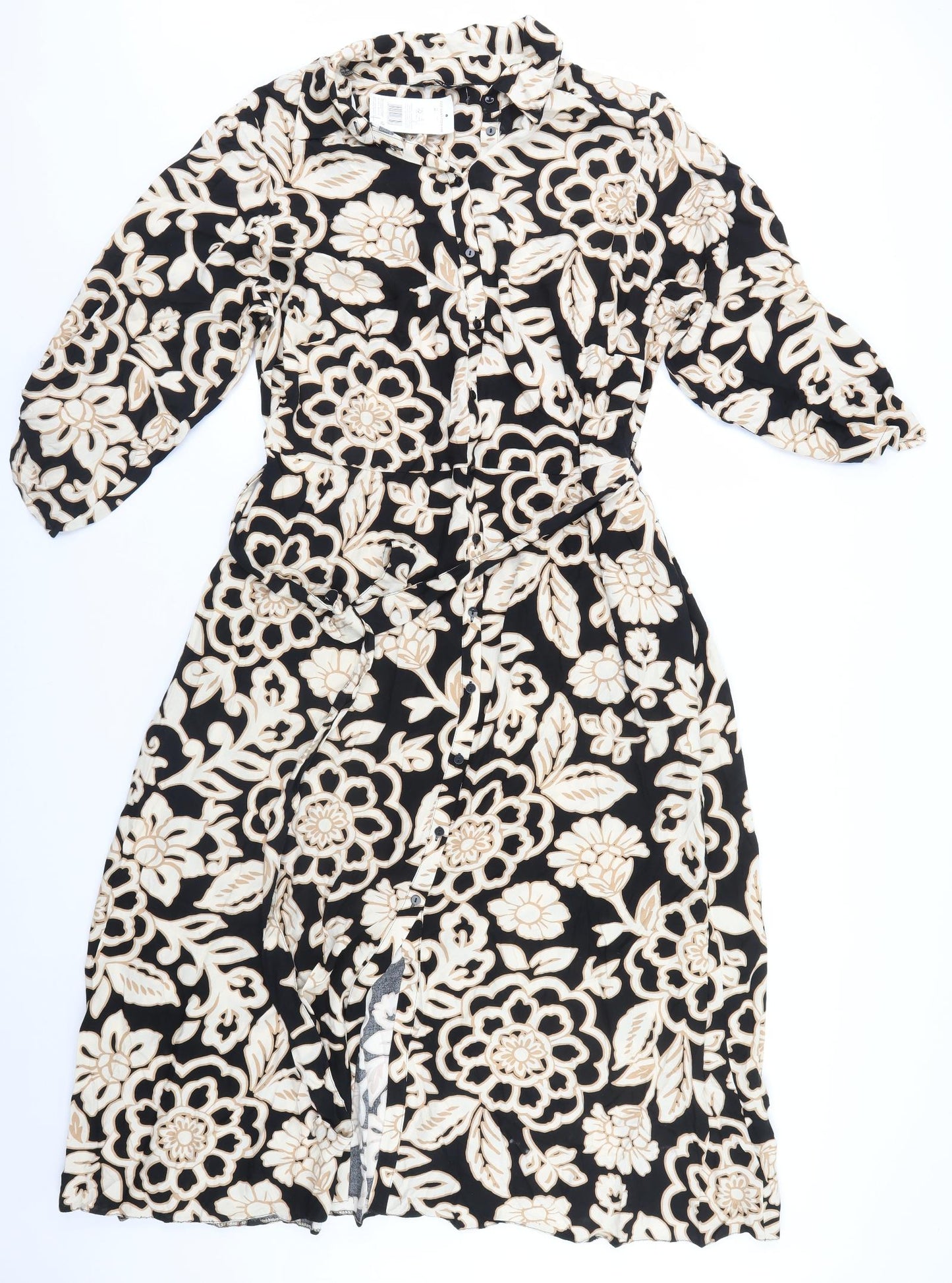 F&F Womens Black Floral Viscose A-Line  Size 20  Collared