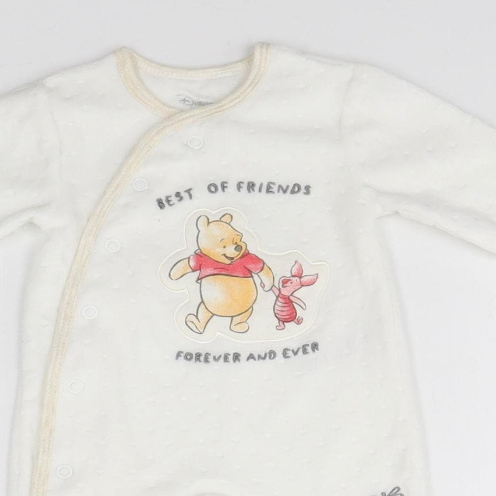Disney Baby White  Cotton Babygrow One-Piece Size Newborn   - Winnie The Pooh