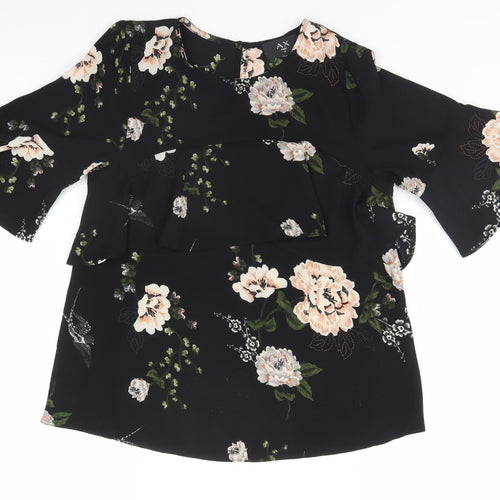 AX Paris Womens Black Floral Polyester Basic T-Shirt Size 8 Round Neck