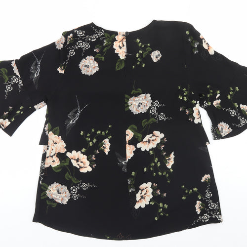 AX Paris Womens Black Floral Polyester Basic T-Shirt Size 8 Round Neck