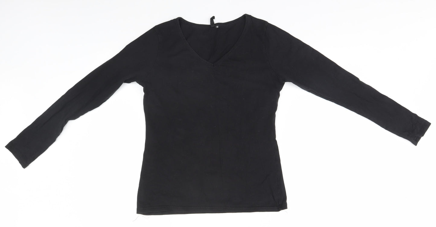 Preworn Womens Black   Basic T-Shirt Size 14 V-Neck
