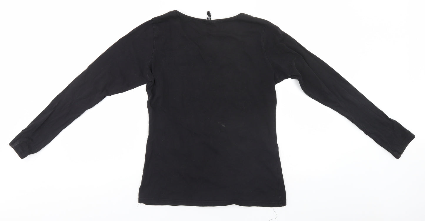 Preworn Womens Black   Basic T-Shirt Size 14 V-Neck