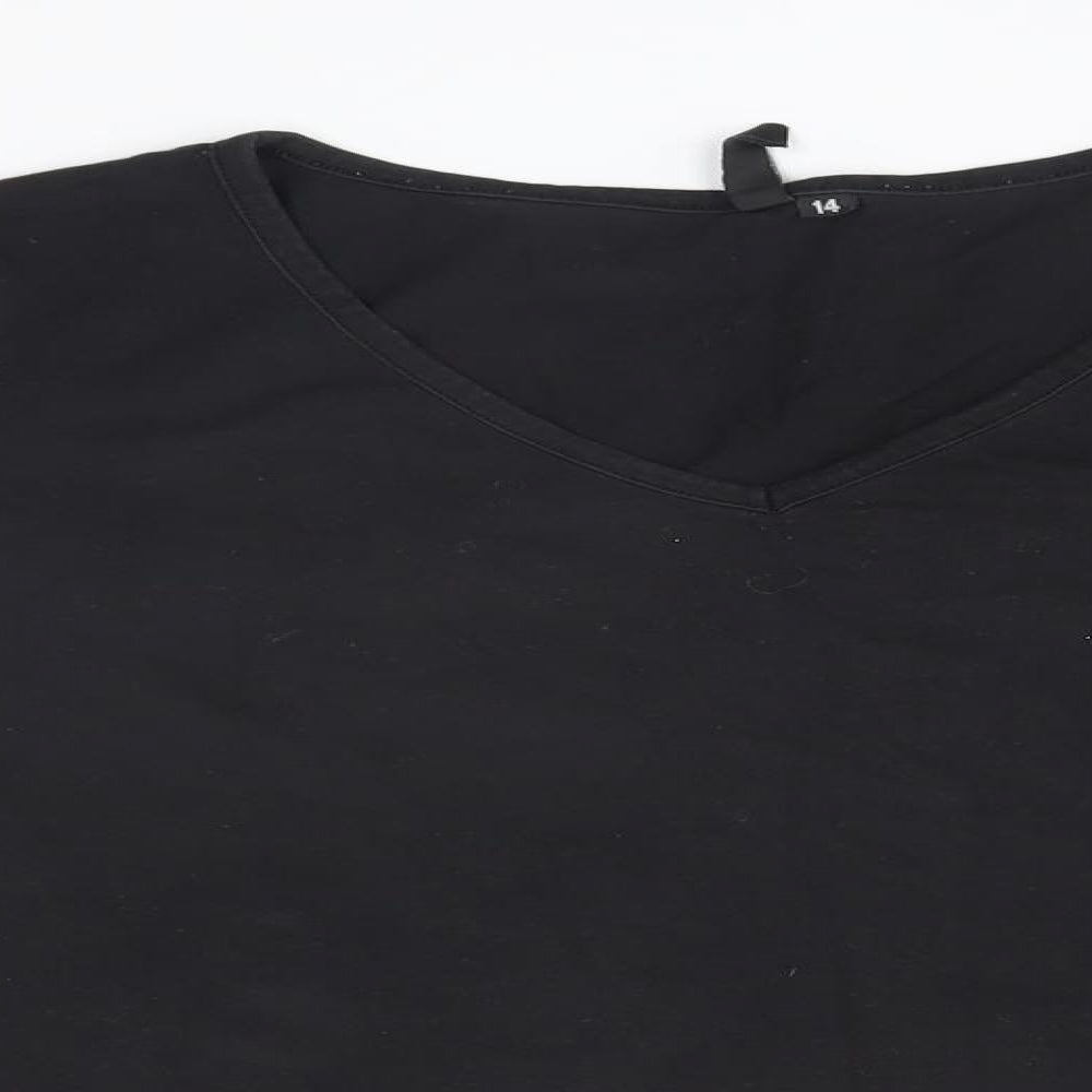 Preworn Womens Black   Basic T-Shirt Size 14 V-Neck