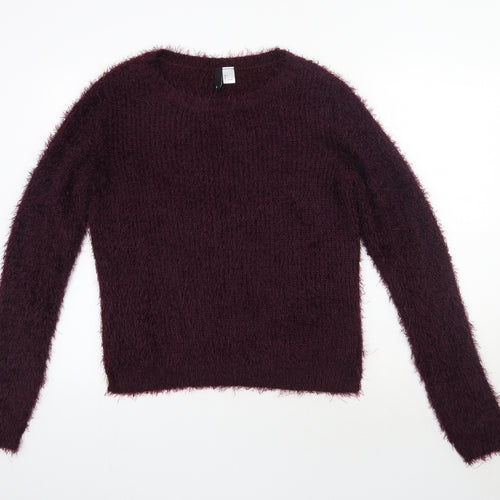 H&M Womens Purple Round Neck  Polyester Pullover Jumper Size L