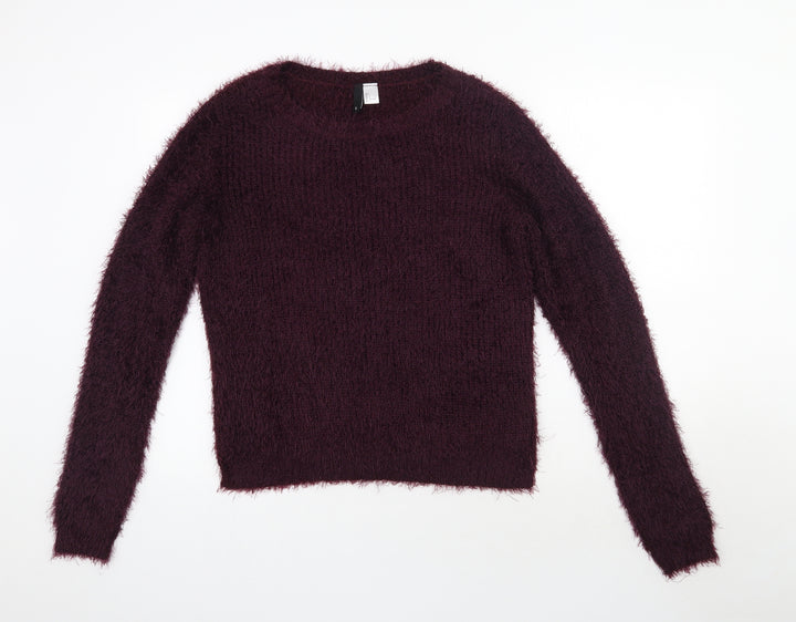 H&M Womens Purple Round Neck Polyester Pullover Jumper Size L