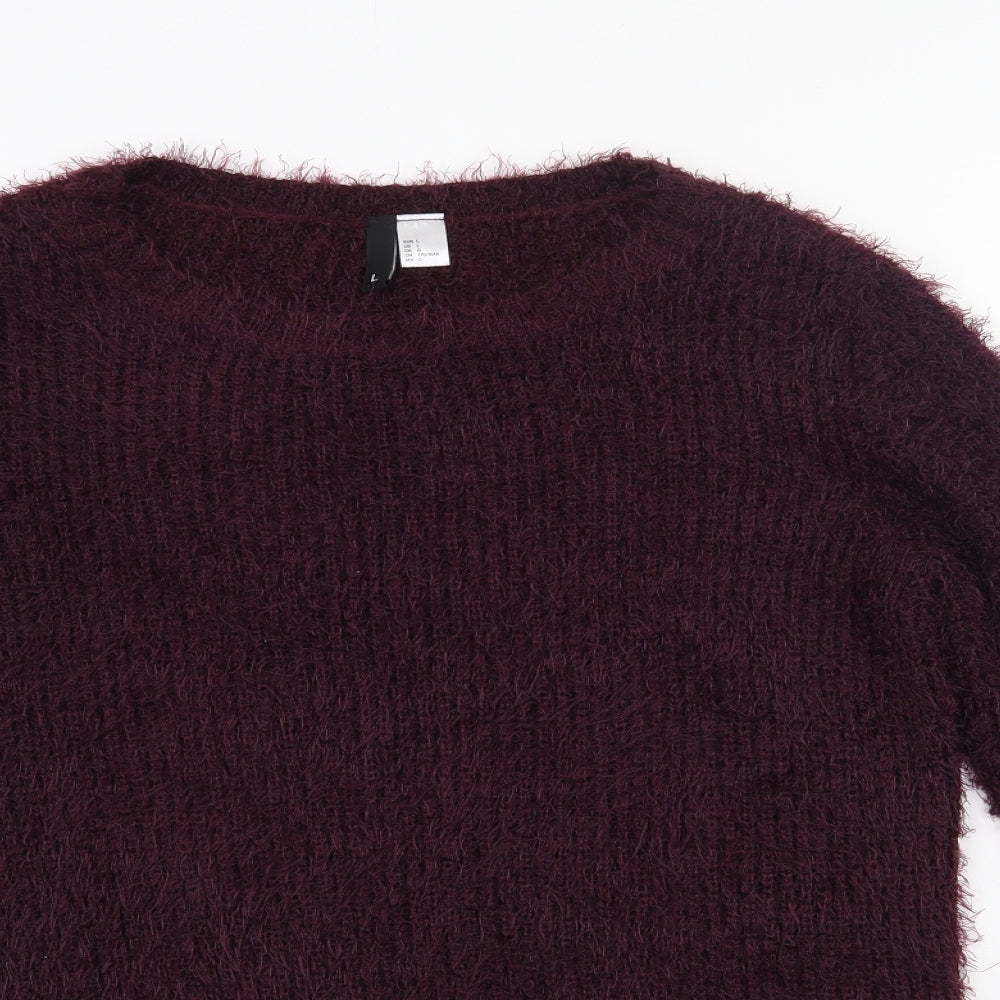 H&M Womens Purple Round Neck  Polyester Pullover Jumper Size L