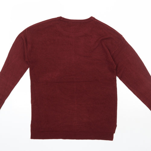 Pep and Co Womens Red Round Neck  Acrylic Pullover Jumper Size 10   - Button Sleeve Detail