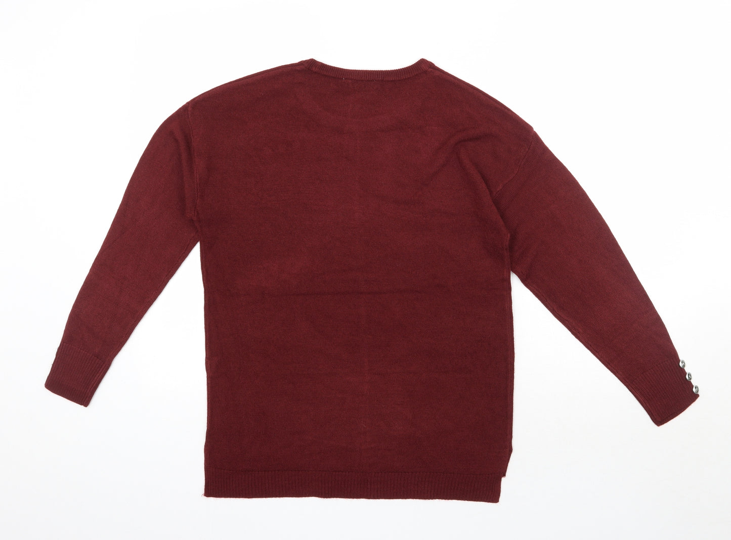 Pep and Co Womens Red Round Neck  Acrylic Pullover Jumper Size 10   - Button Sleeve Detail
