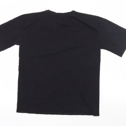 Preworn Womens Black  Cotton Basic T-Shirt Size S Round Neck - Rose Detail