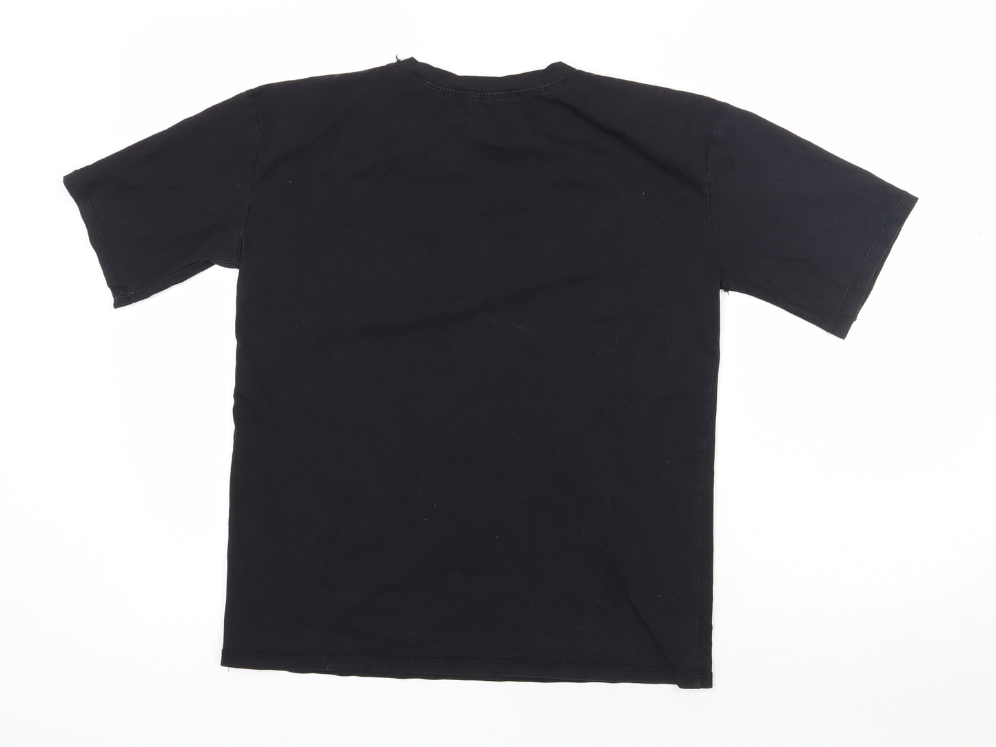 Preworn Womens Black  Cotton Basic T-Shirt Size S Round Neck - Rose Detail