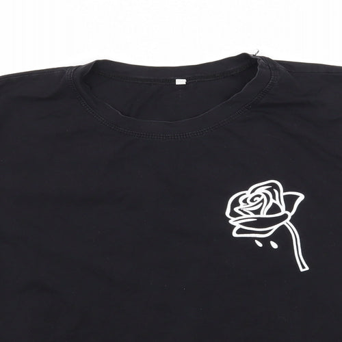 Preworn Womens Black  Cotton Basic T-Shirt Size S Round Neck - Rose Detail