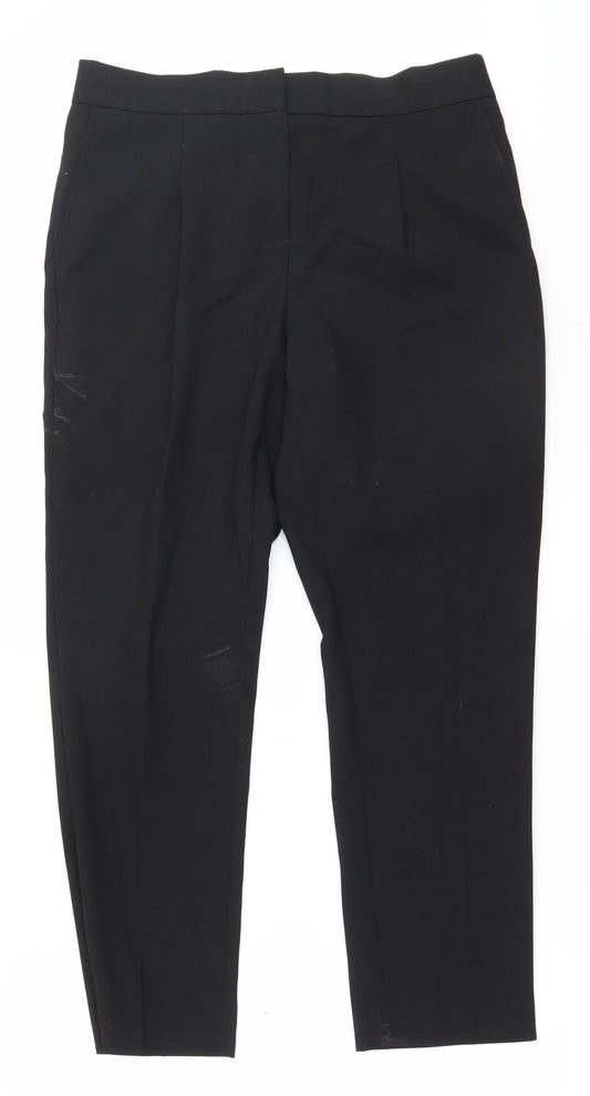 Front view of NEXT women’s black polyester trousers, size UK 10, 23-inch leg regular zip