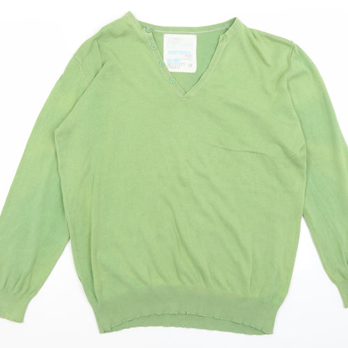 Denim Seventy Three Mens Green V-Neck  Cotton Pullover Jumper Size L