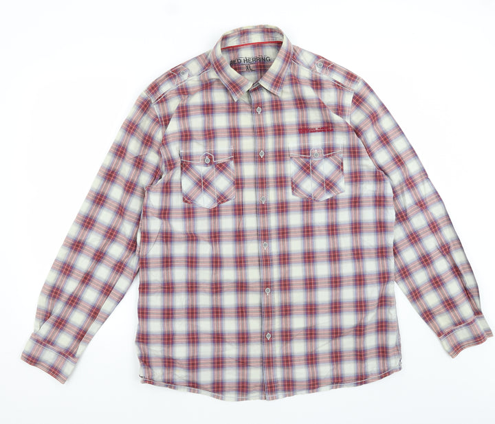 Red Herring Mens Red Plaid Cotton Button-Up Size XL Collared