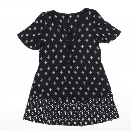 George Womens Black Paisley Viscose Mini  Size 10  Crew Neck