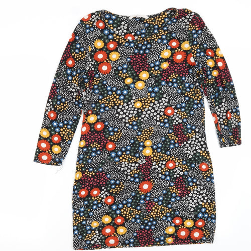 TU Womens Black Floral Viscose T-Shirt Dress  Size 8  Crew Neck