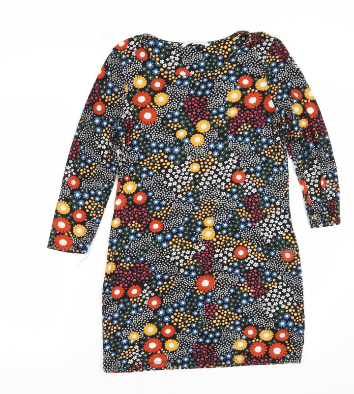TU Womens Black Floral Viscose T-Shirt Dress Size 8 Crew Neck