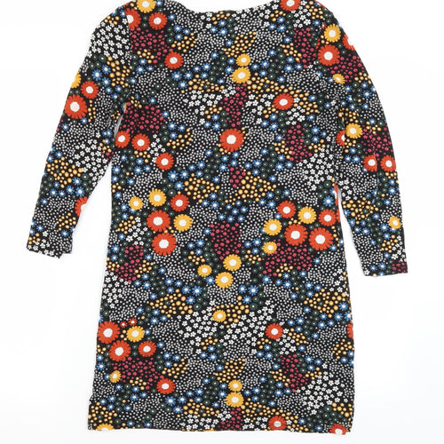 TU Womens Black Floral Viscose T-Shirt Dress  Size 8  Crew Neck