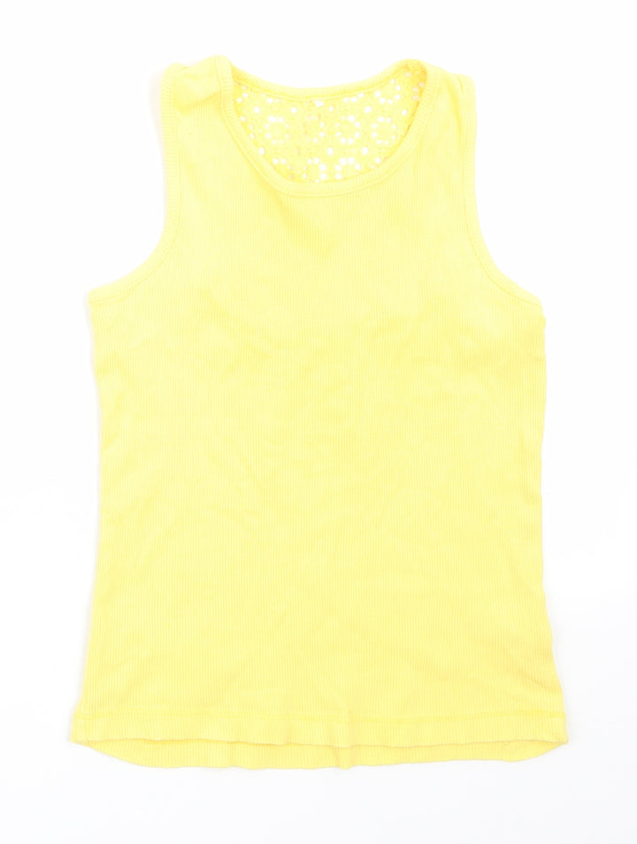 George Girls Yellow Cotton Basic Tank Size 7-8 Years Round Neck - Back lace insert