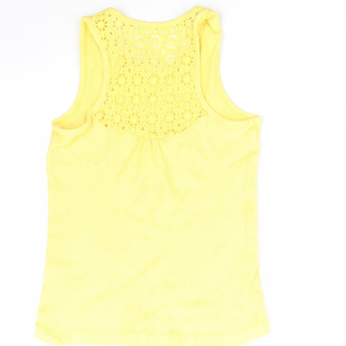 George Girls Yellow  Cotton Basic Tank Size 7-8 Years Round Neck  - Back lace insert