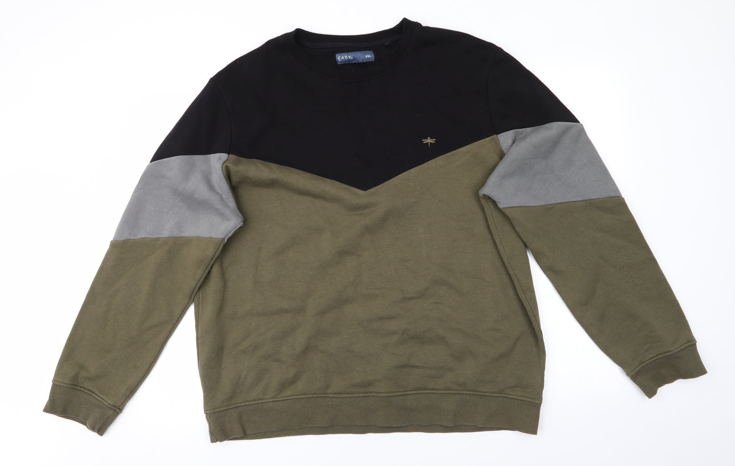 Easy Mens Green  Cotton Pullover Sweatshirt Size 2XL   - Black Grey Green Colourblock