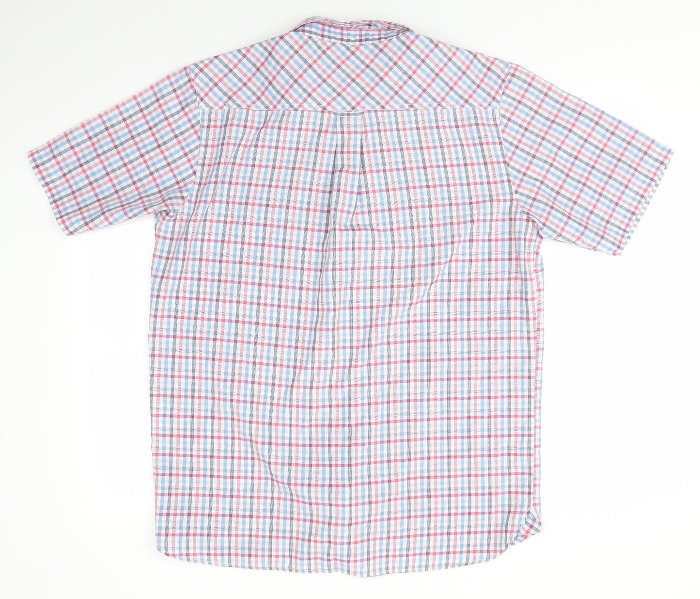 James Pringle Mens Red Check Polyester  Button-Up Size M Collared  - Red Blue White Check