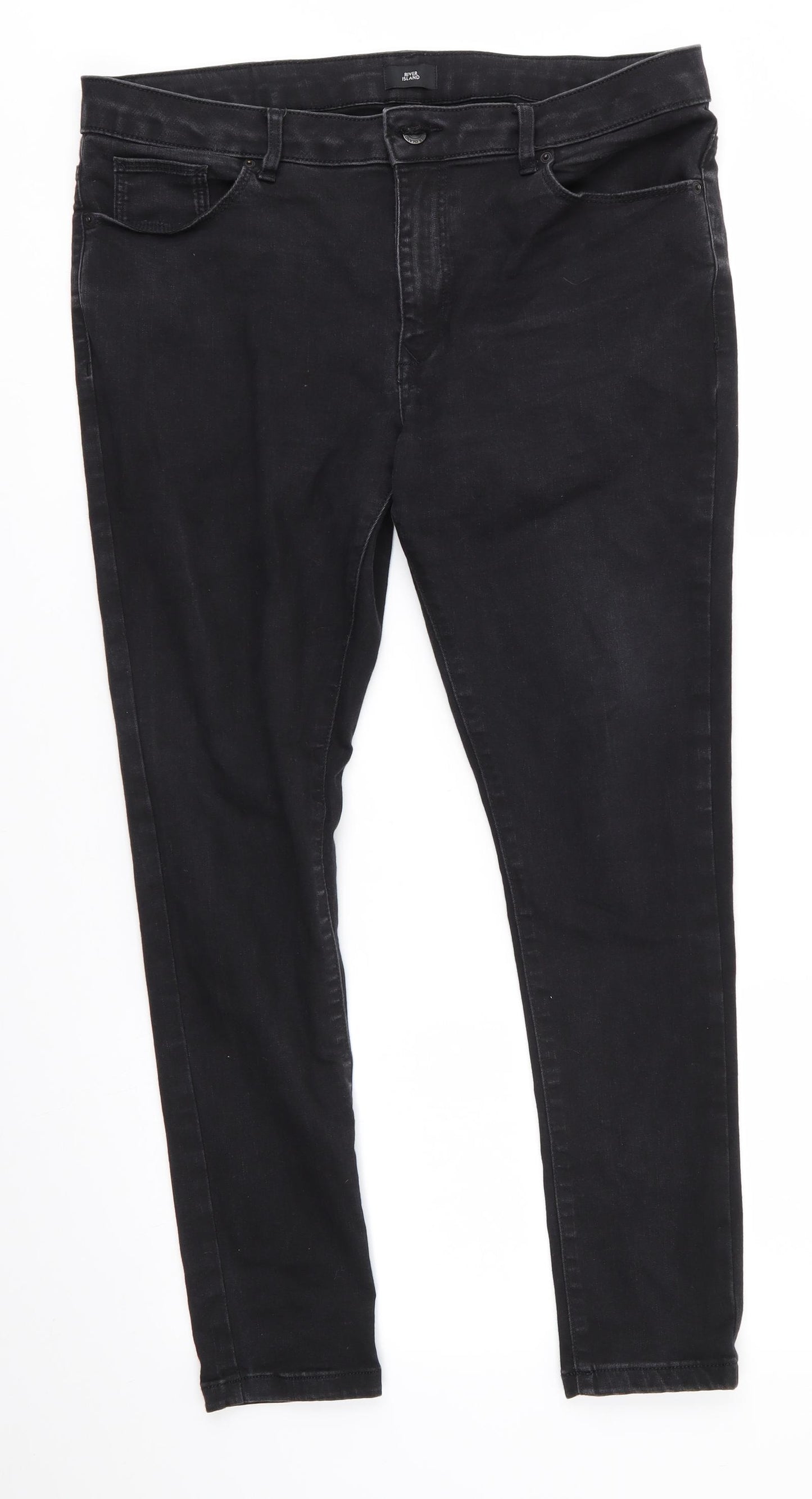 River Island Mens Black  Cotton Skinny Jeans Size 36 in L28 in Regular  - Spray On Skinny
